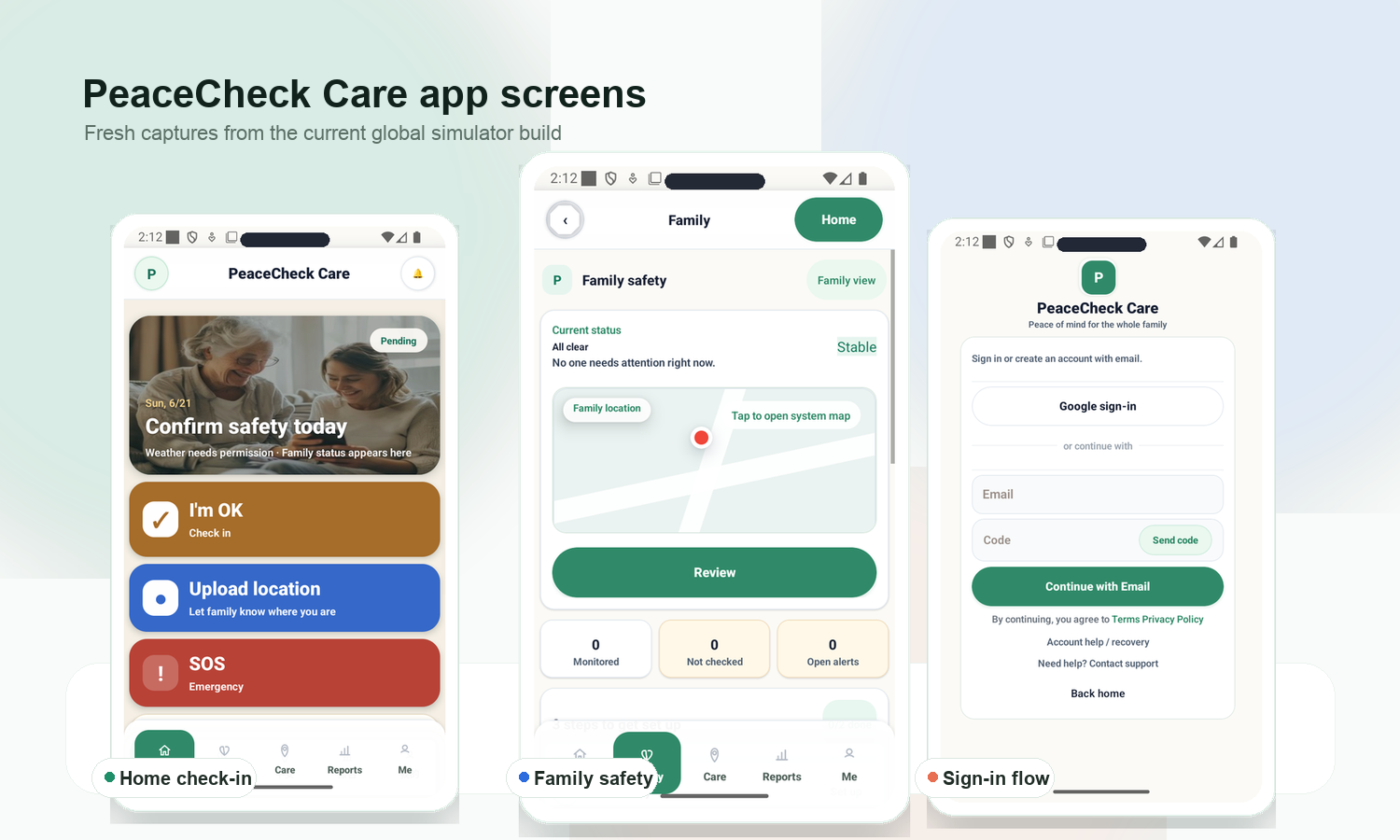 PeaceCheck Care app preview